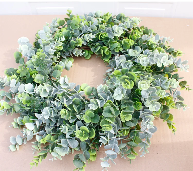 Wholesale grapevine wreaths artificial leaves green christmas door wreaths Eucalyptus Wreaths For front door
