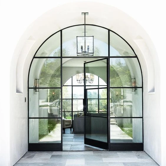 Crittall style slimmest sightline Solid steel W37 arched shaped interior windows and doors steel french doors exterior
