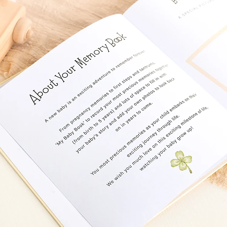 Custom Printing Linen Cover Gold foil Baby Keepsakes First Year Memory Book Milestone Baby Book