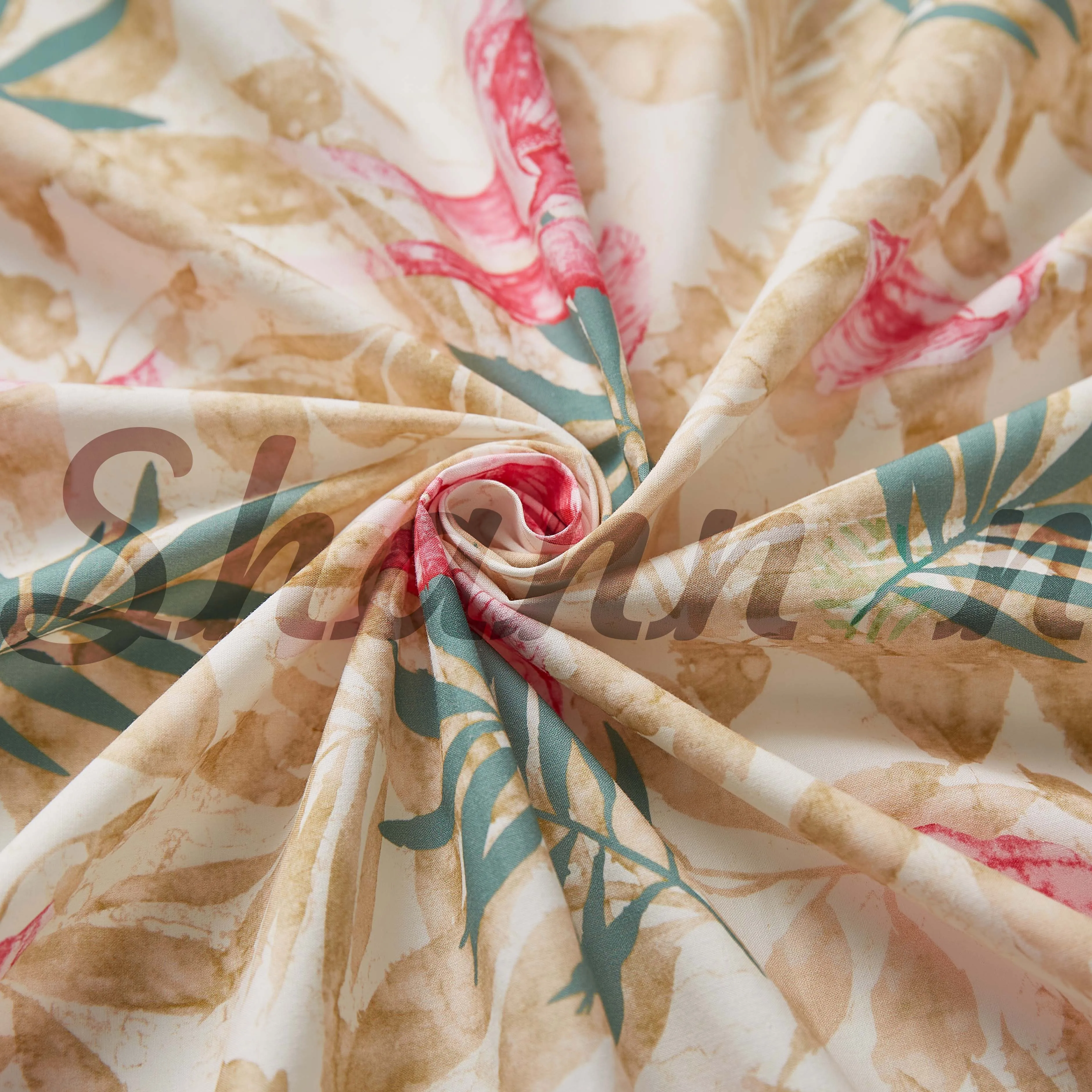 79% Cotton 21% Silk 100gsm Poplin Fabric for Dress China Factory Free Sample Floral Print Women,girls 1 Meter Make-to-order GRS