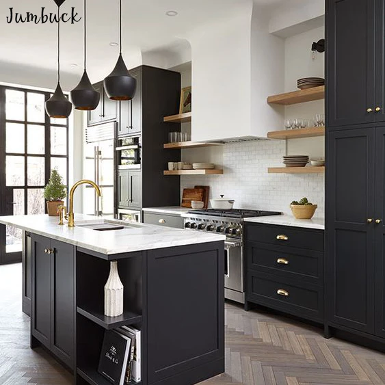 
 Красивый черный кухонный шкаф в американском стиле для маленькой кухни  