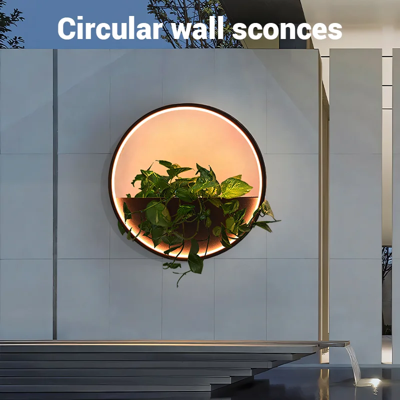 AC220V Modern LED Garden Wall Lamp Stainless Steel Shell with Potted Decorative Features IP65 Villa garden Decor light