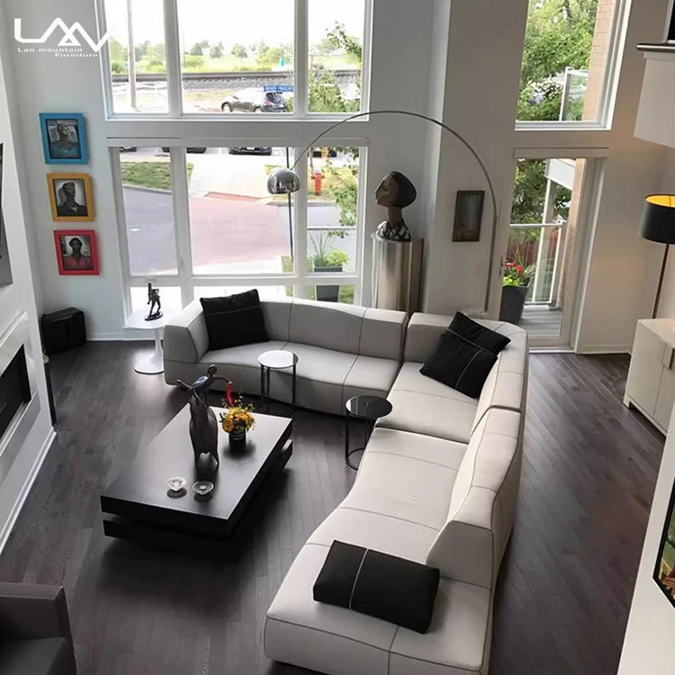 Nordic Design Corner Sofa Furniture Villa Living Room King Size Sofa Wooden Frame Fabric L Shape Hotel Reception Hall Couch Set