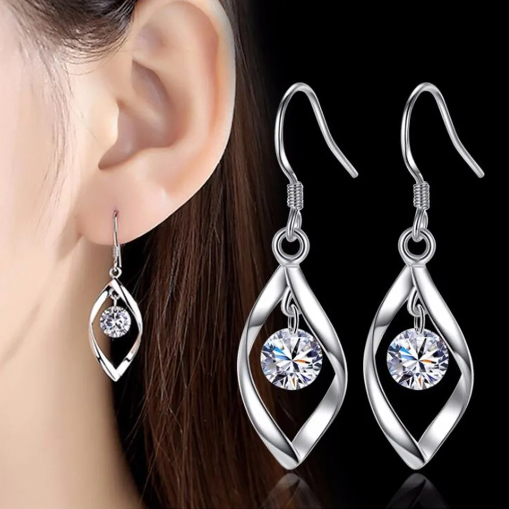 
925 Woman Sterling Silver High Quality Jewelry Fashion Retro Long Earrings 
