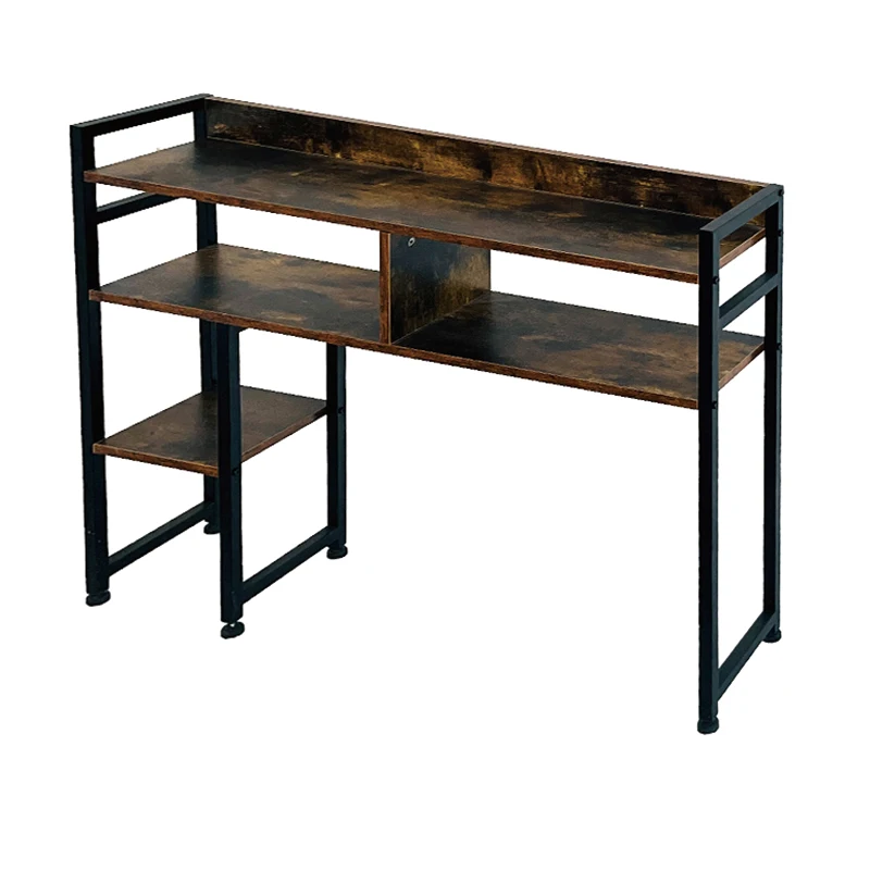 I-Shaped Metal Frame Wood Writing Office Desks Study Table Home Corner Computer Table With Shelves