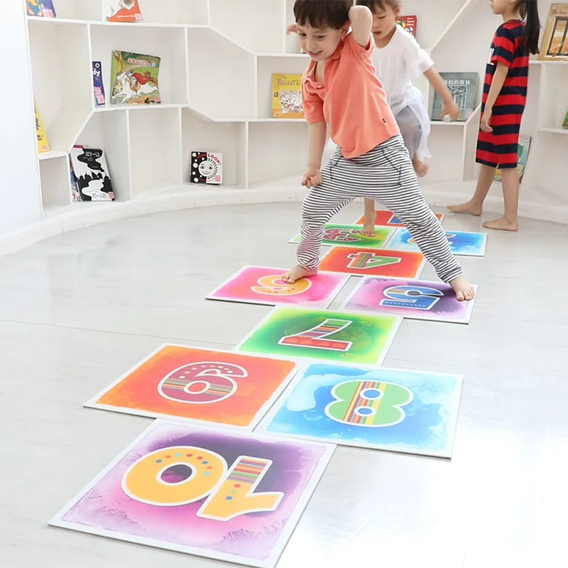 Kindergarten Educational Toy Kids Floor Game Sensory Equipment Printed Hopscotch Mat Liquid Sensory Floor Mat Tiles