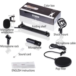 BM-800 Condenser Mic Streaming Recording Usb Cable Wired Computer Microphone With Stand