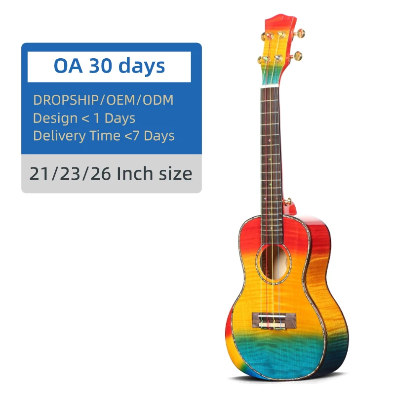 24 Inch Rainbow Ukulele Wholesale Solid Top Colorful With High Quality 4 String Nylon String OEM ODM Wood Ukulele