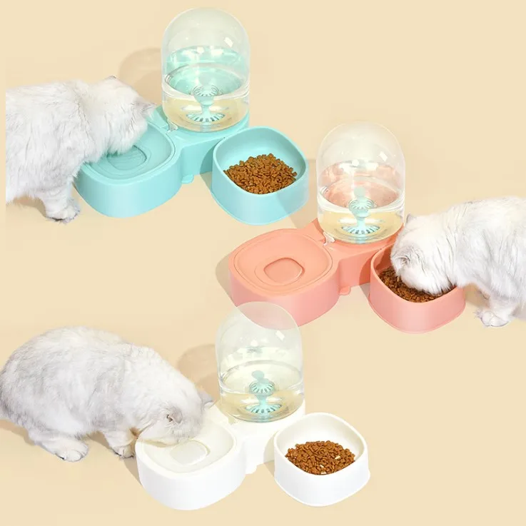 PAKEWAY Pet Food and Drinking Bowls New Design Double Food Bowl And Pet Water Fountain