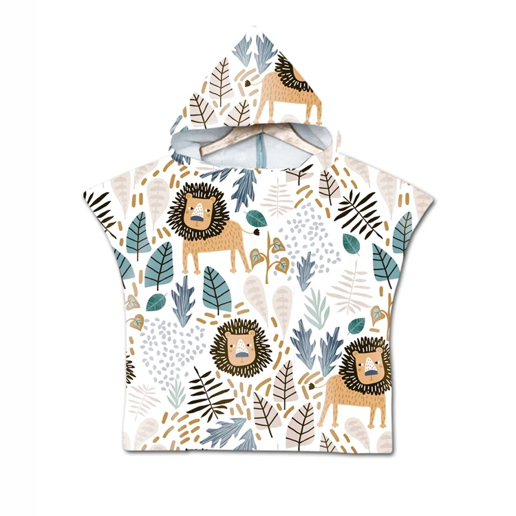 wholesale microfiber suede  digital printed beach hooded ponchos for children