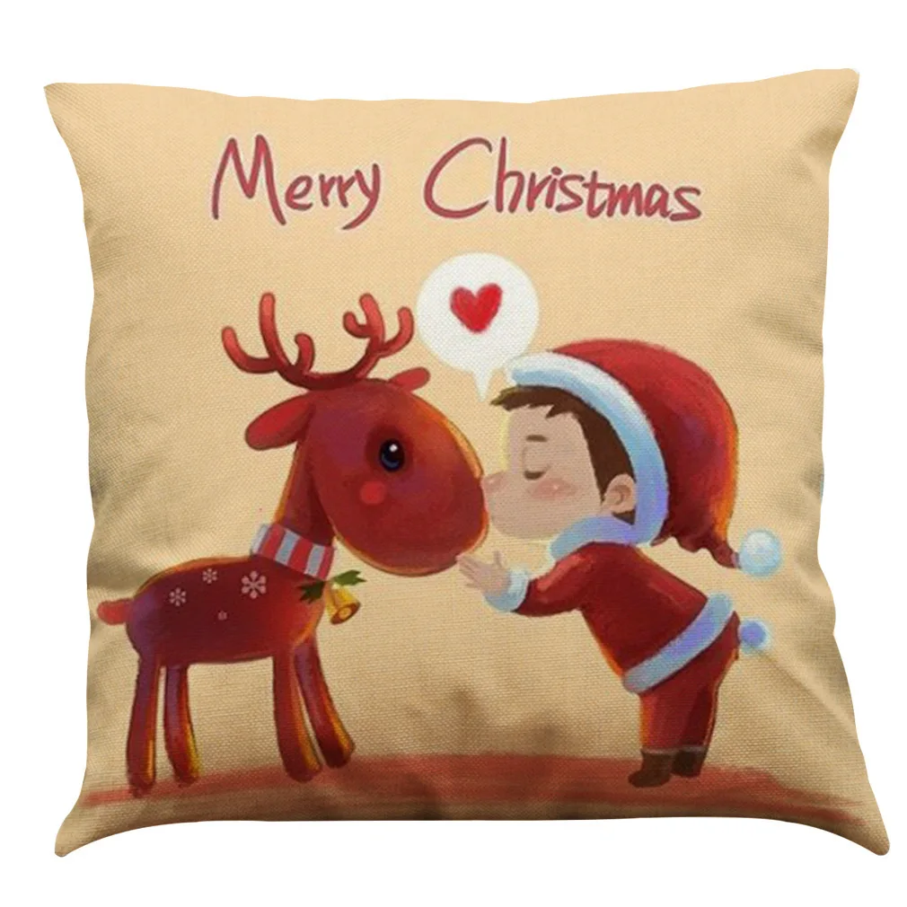 2024 Christmas Theme Cotton Linen Car Sofa Pillow Cushion Cover Cushion for House Decoration