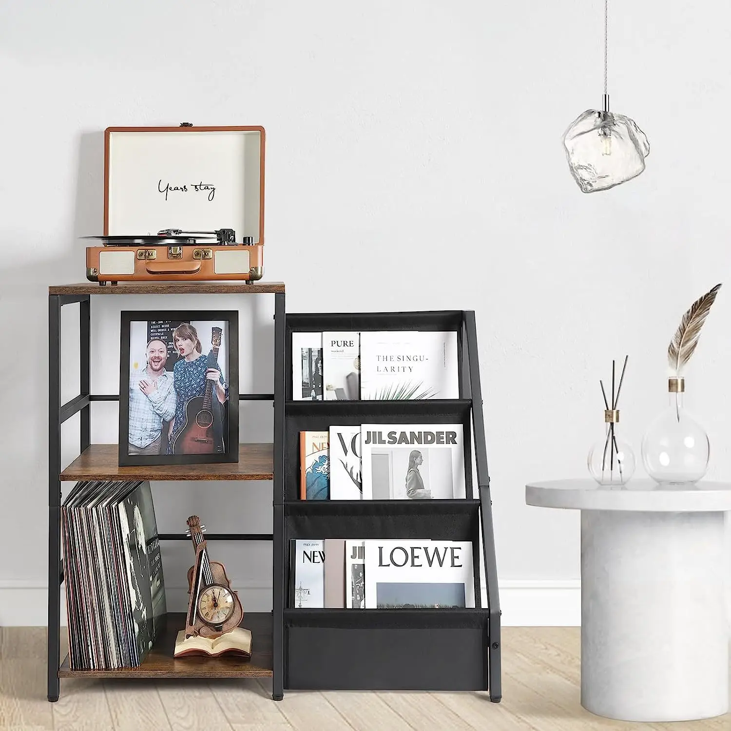 Vinyl Record Holder End Table 3-Tier Record Storage Turntable Stand Record Player Table Stand