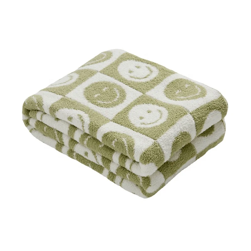 Hot Selling Smiling Checker Super Soft Microfiber Knitted Throw 100% Polyester Blanket for Sofa Qpgxl