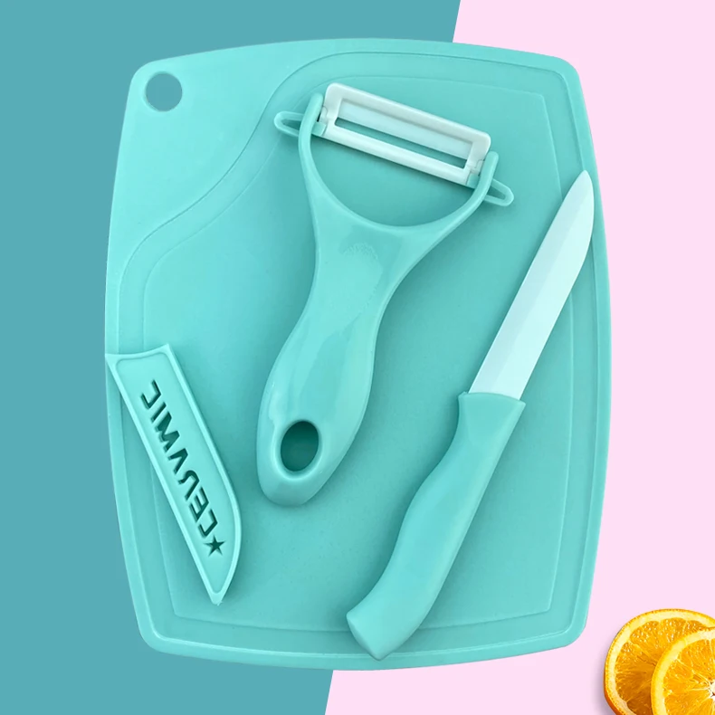 Feixiong Wholesale 3 PCS Ceramic Fruit Knife Set Home And Kitchen Stainless Steel Peeler With Cutting Board Kitchen Accessories