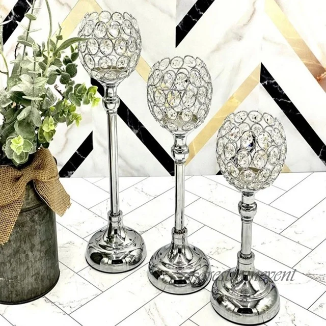 Wedding Decoration Table Centerpiece Flower Ball Crystal Candle Holder Golden Candlestick Pillar Metal India Wedding Centerpiece