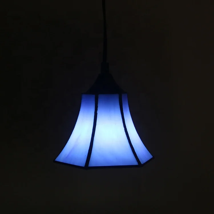 LongHuiJing Tiffany Hanging Light Blue Bell Shade Stained Glass Lampshade Pendant One-light Mini Lighting