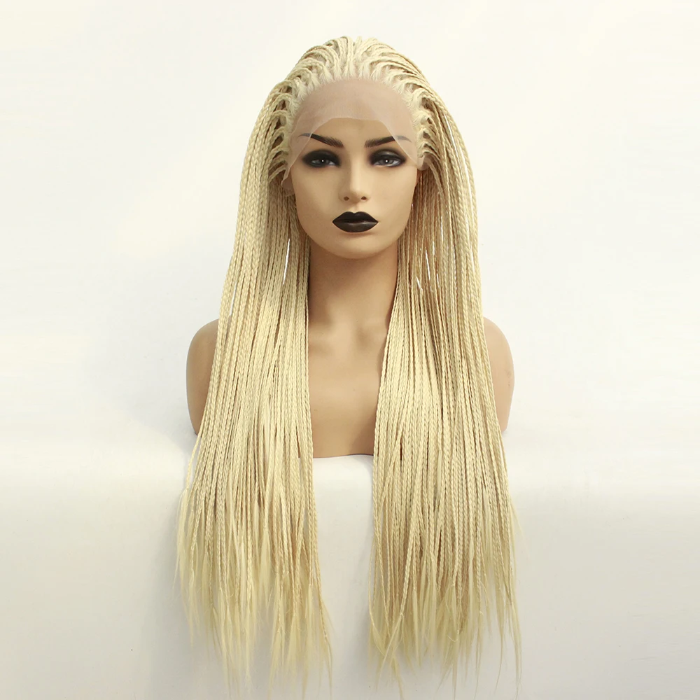 Blonde Synthetic Lace Front Wig For Black Women African American Braided Artificial Hair Braids Wigs Natural Hairline