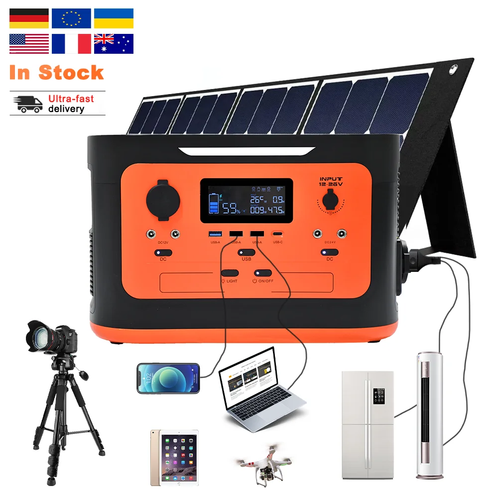 Outdoor Camping Pure Sine Wave 220V 600W 1000W 1080Wh Lithium Power Generator AC Power Supply Bank Solar Portable Power Station