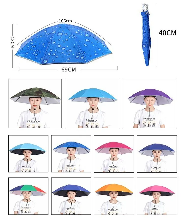 Adjustable Head Umbrella Hat Cap Headwear Umbrella for Fishing Hiking Beach Camping Cap Head Hats Outdoor Sun-proof Custom Logo