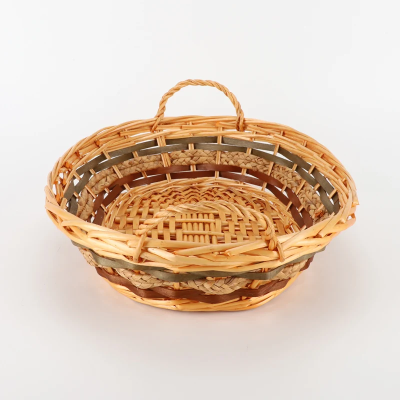 High Quality Hand-woven Oval Wicker Basket Storage Tray with Handles