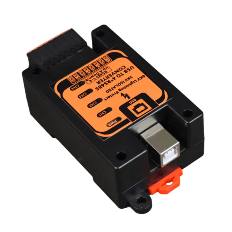Industrial Type-B USB to 4 Port RS485 Converter with 3KV isolation and 6KV lightning protection