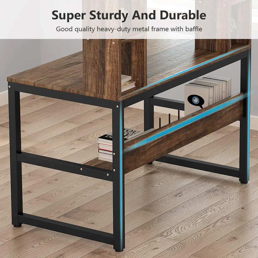 Modern Wood Computer Desks Study Reading PC Table with Bookcase Storage Shelf for Bedroom