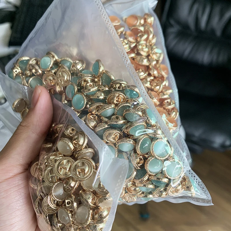 In Stock Metal Button Fashion Women Summer Shirt Vintage Metallic Colorful Opal Fancy Shank Sewing Buttons For Clothing