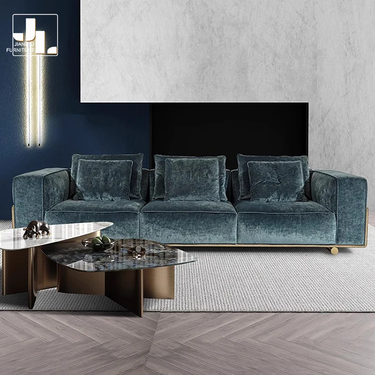 Modern Large-Sized Unit Sofa Set Green Velvet Villa Living Room Furniture Designer Style Luxury Hotel Club combination Sofa