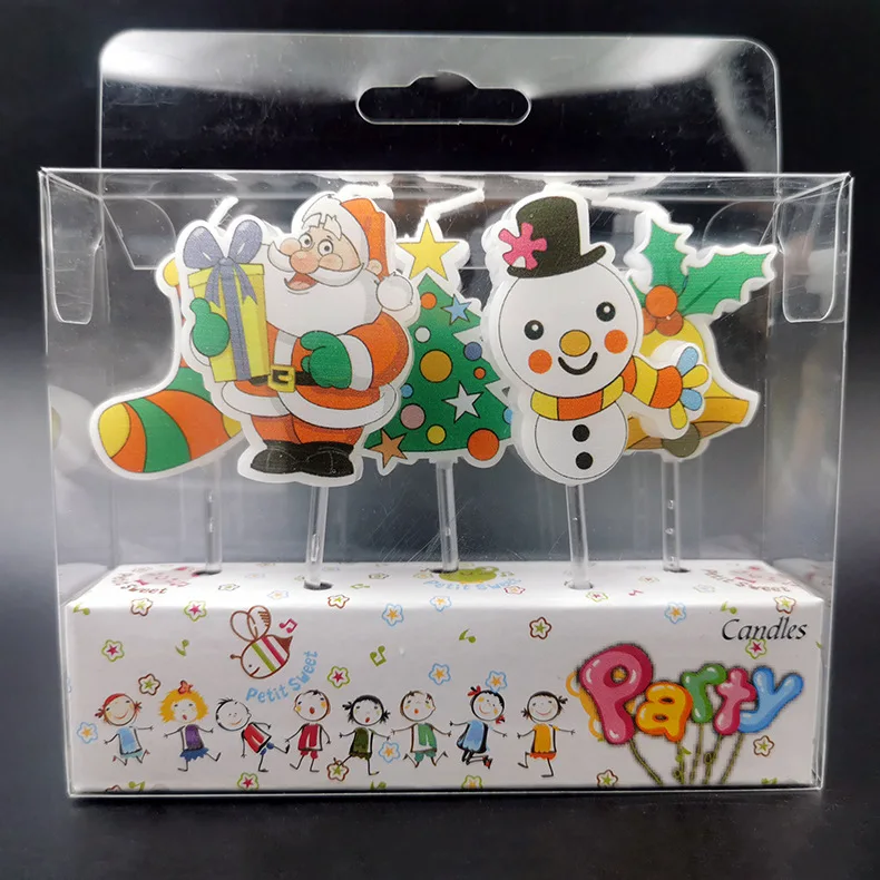 Christmas atmosphere Cake decoration candles Children creative Snowman Christmas tree Santa Claus birthday candles