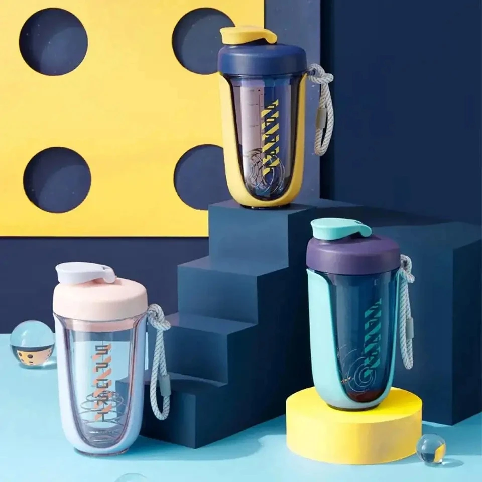 Newest 590ml Outdoor Gym Sports Water Bottle Thermal Silicone Stainless Steel Lid Stirring Ball 1000ml Drinking Protein Shaker