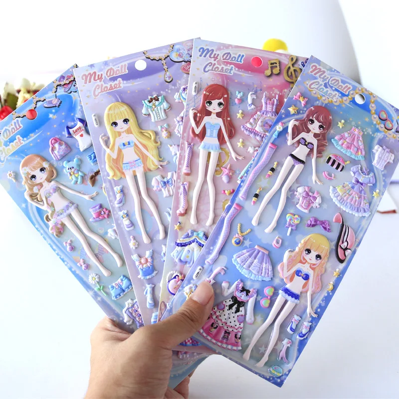 Colorful Ribbon Stickers Kawaii 3D anime puffy cartoon Stickers flowers dinosaur princess foam cute comics stickers