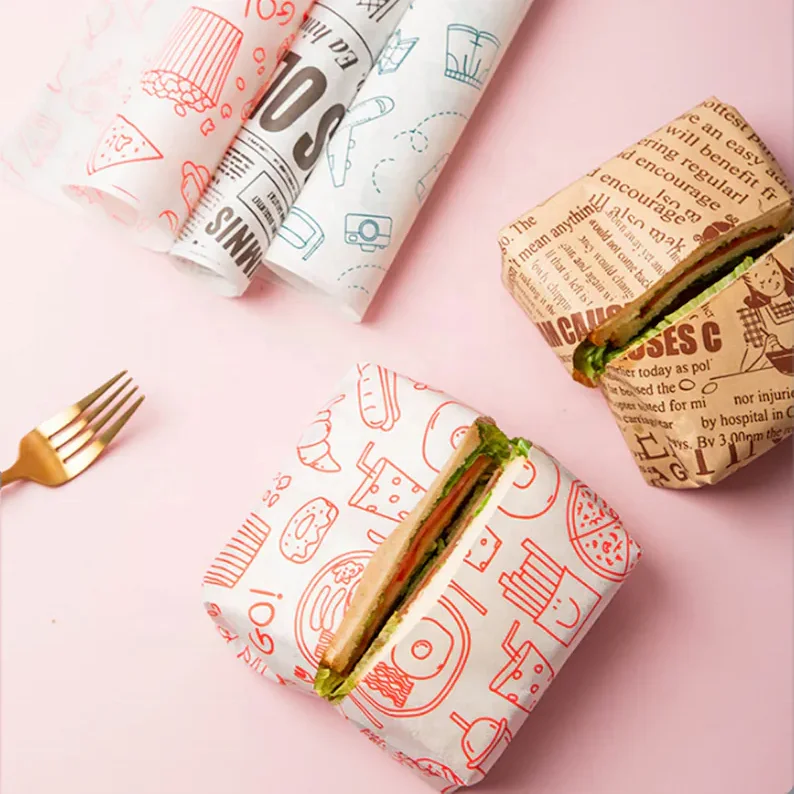 Printed Greaseproof Paper High Quality Food Grade Greaseproof Paper Raw Material,Burger Wrapping Paper
