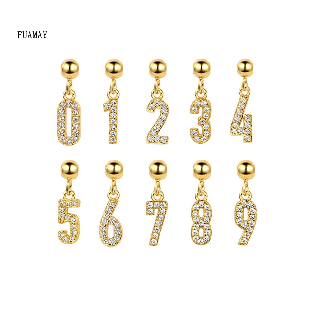 FUAMAY 18K Gold Plated Angel Number Diy Charms Pendants Necklace Number 0-9 Charm Diy Necklace With Zircon