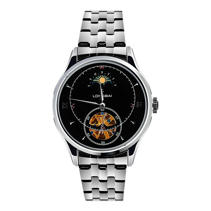 Top Brand Moon Phase Hollow Out Stainless Steel Men Automatic Mechanical Watches For Men Luxury  Wristwatches