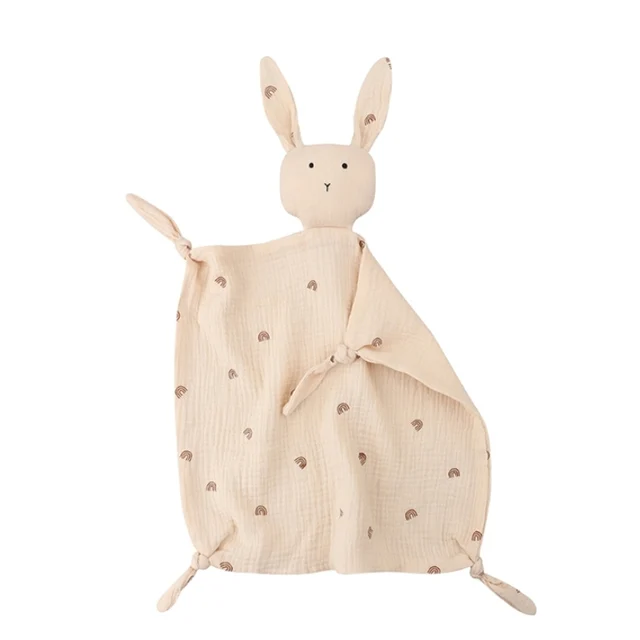 Newborn infant soft baby sleeping dolls cute rabbit design muslin cotton bunny baby security blanket toy for kid comforter