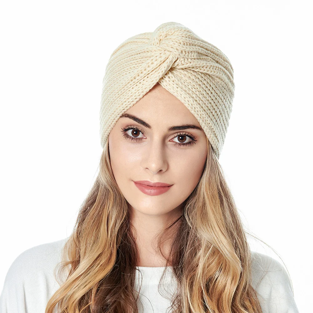 Women Muslim Hijab Beanie Hats Bowknot Knitting Women Turban Beanie Hats