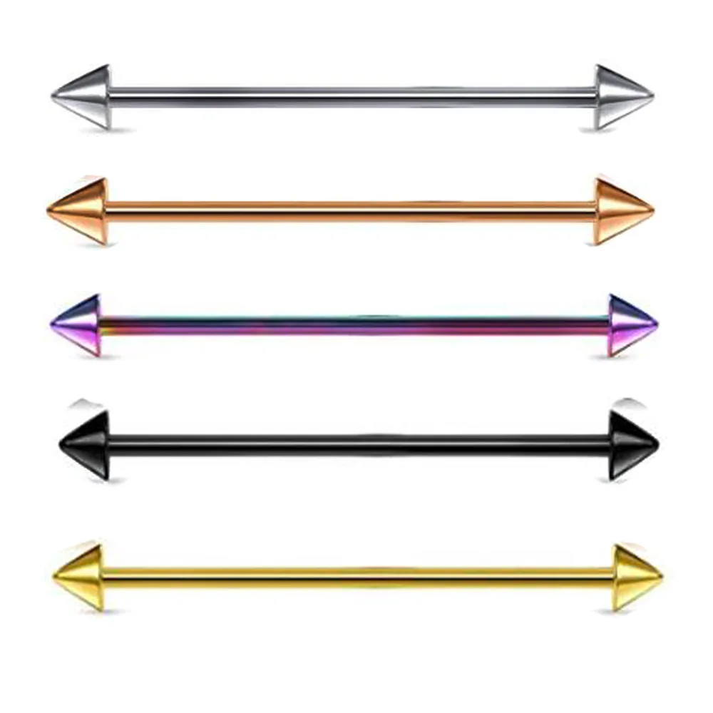 YICAI  Factory Surgical Steel Spike Industrial Barbell 38MM Ball Screw Ear Cartilage Helix-Conch Earring Piercing For Women Man