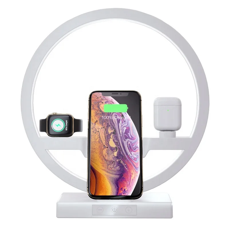 
2020 Newest Mobile Phone 3 in 1 Wireless Charger Station With Night Light LED Desk Lamp 