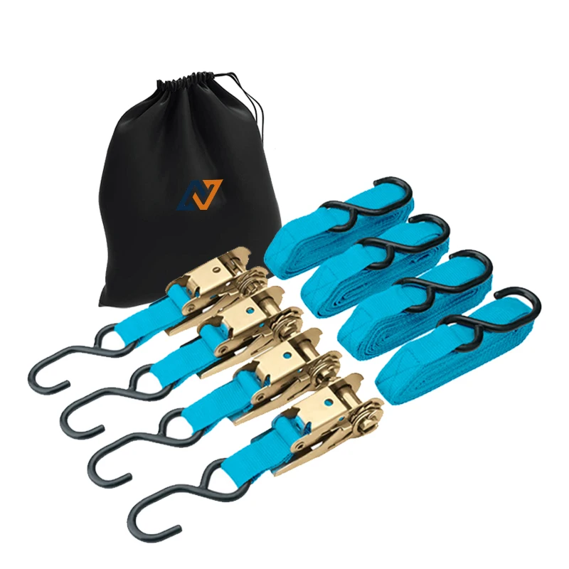 OEM ratchet straps 4 pack 1inch 1760 lbs ratchet tie down printed LOGO tie down straps with drawstring pocket