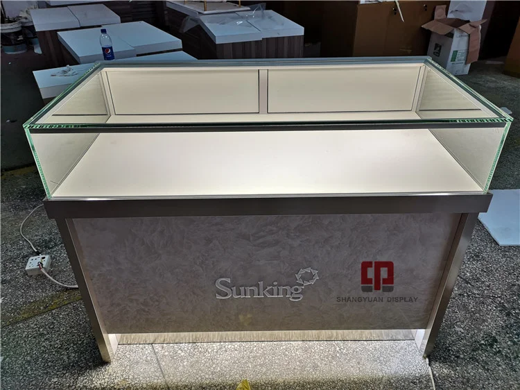 Gold Jewelry Cabinet Jewelry Show Glass Display Cabinet Customization Stone Texture High End Jewelry Showcase