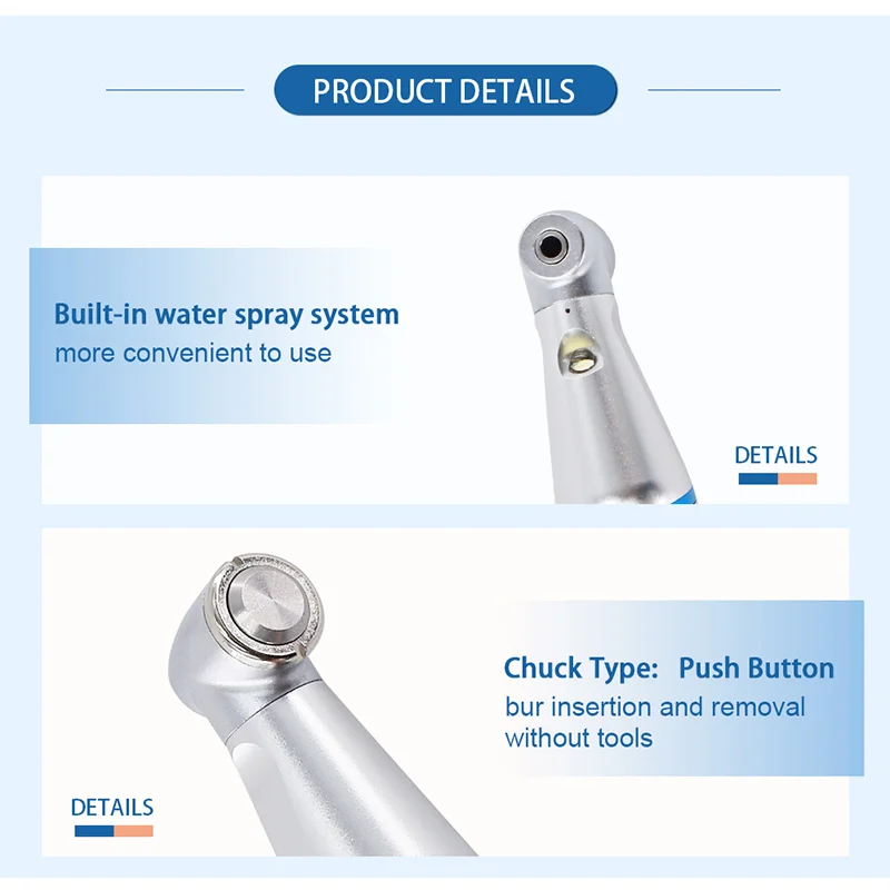 Dental LED Light 1:1 Ratio Contra Angle E-generator Low Speed Handpiece Inner Water Spray E-Type dentistry Tools