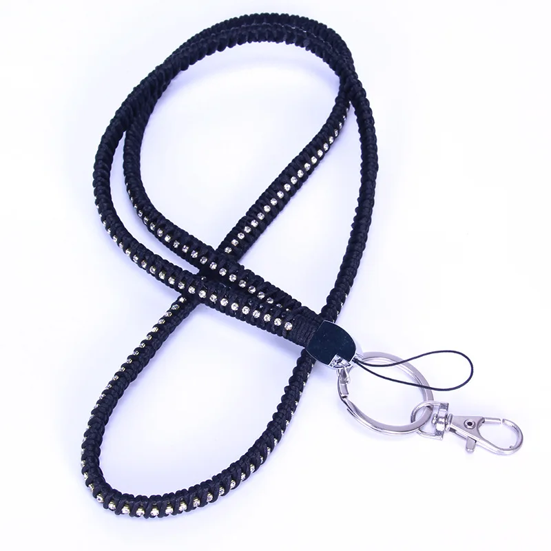 Wholesale Crystal flash diamond mobile phone hanging rope rhinestone woven lanyard In Stock