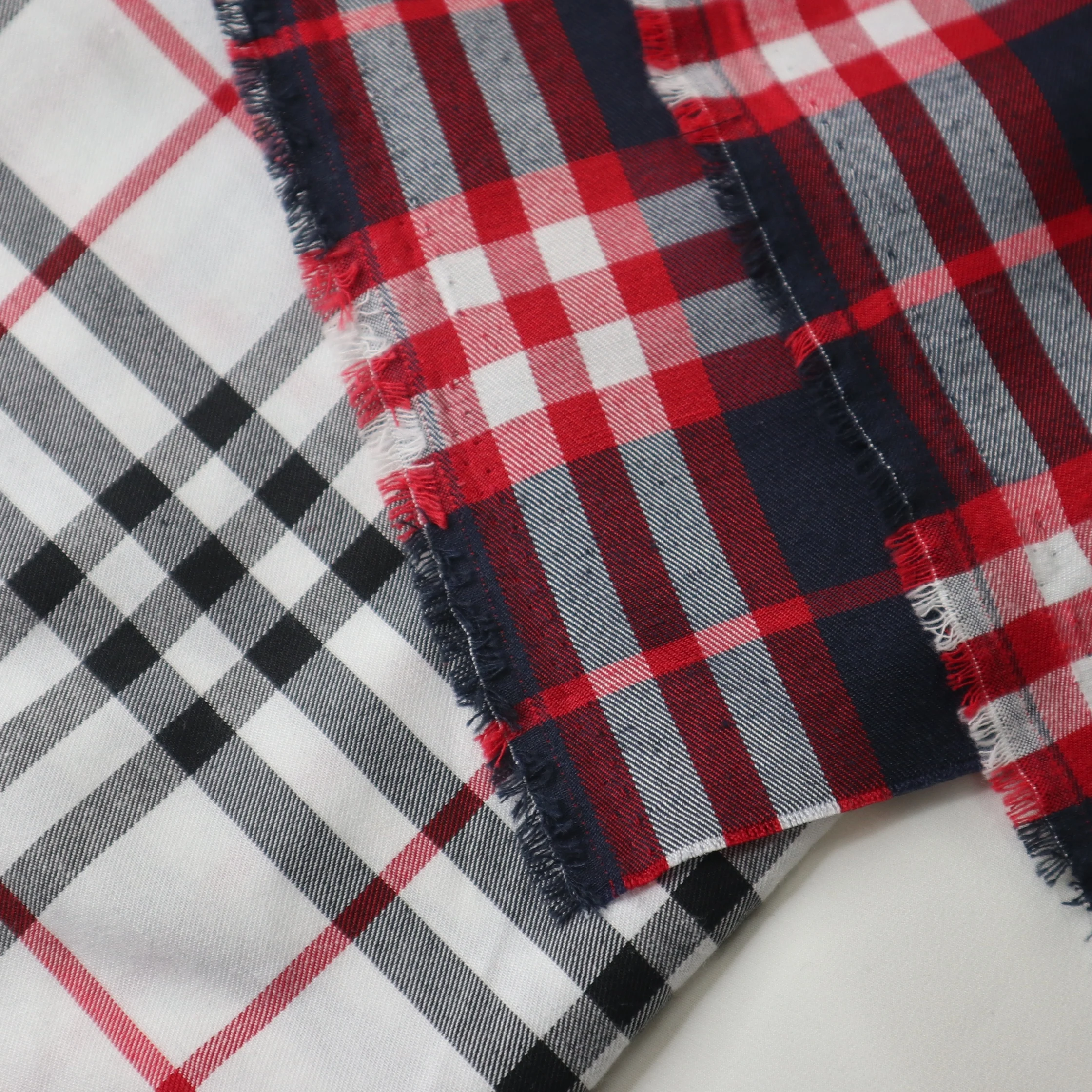 
Brushed textiles dobby design red plaid surplus shirting shirt fabric woven 
