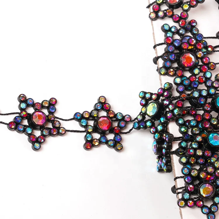 Fashionable and attractive a row stars shape polychrome rhinestone banding Crystal Rhinestone trims cup chain for decorating