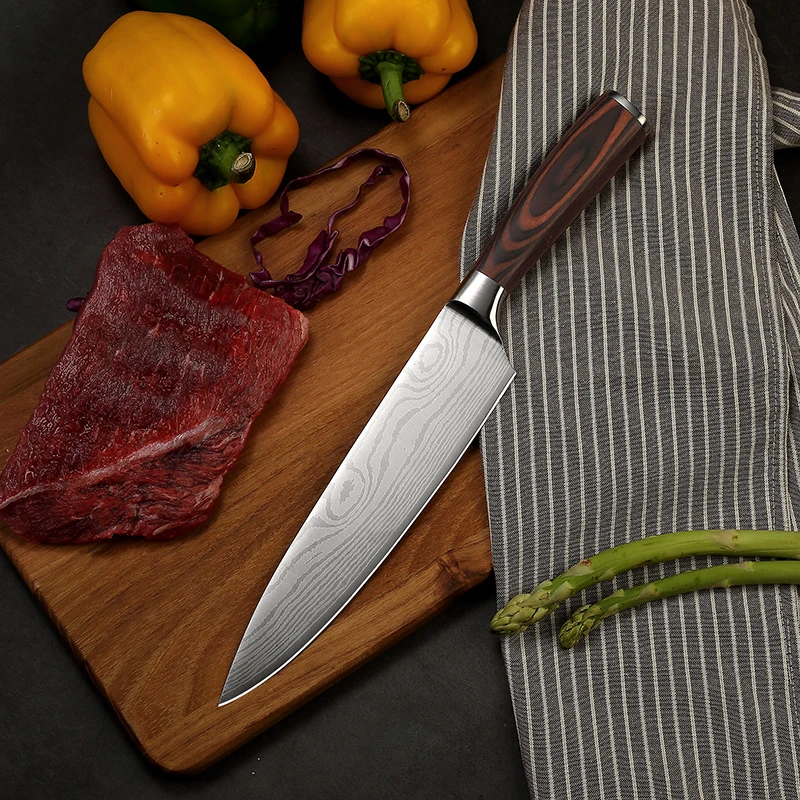 Paudin  Hot Sale Full Tang 8 Inch German High Carbon Steel Kitchen Chef Knife With Natural Ebony Wood Handle Knives Custom