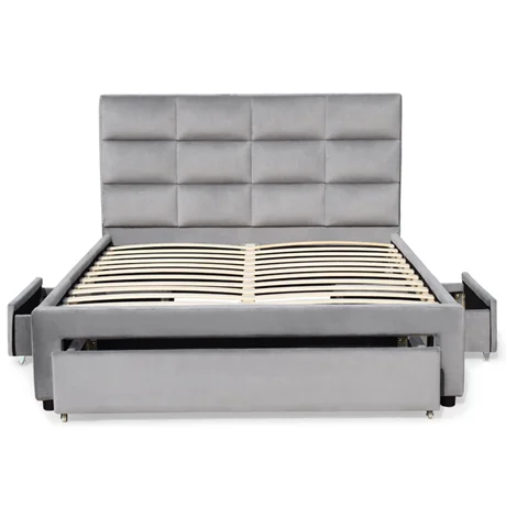 Cheap factory price king size velvet home furniture fabric bed with storage drawers