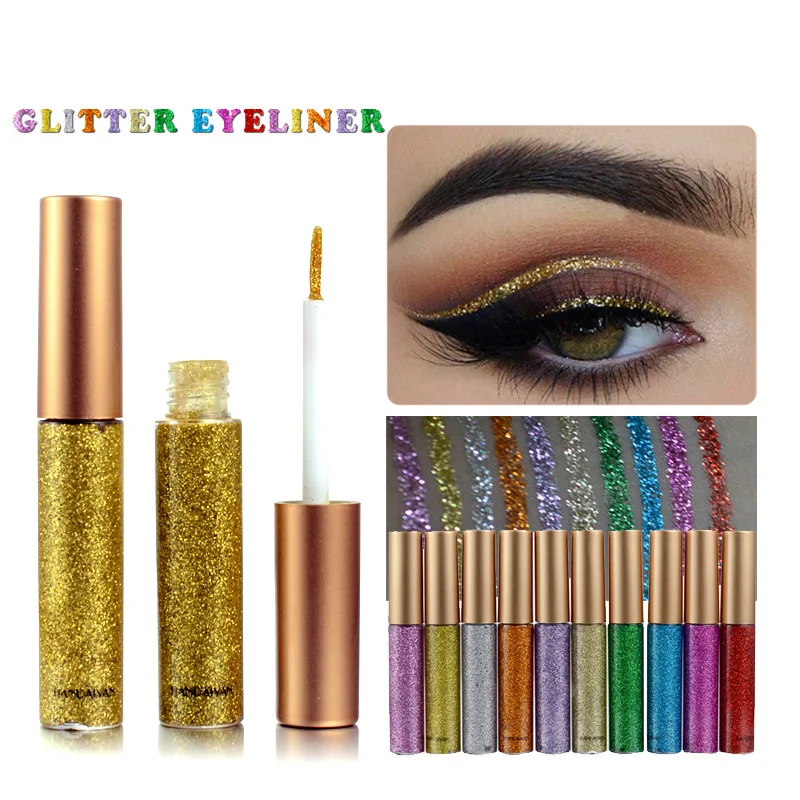 HANDAIYAN 10 Colors European American Shiny Liquid Eyeliner Glitter Sequins Eye Makeup Waterproof Long Lasting Liquid Eyeliner