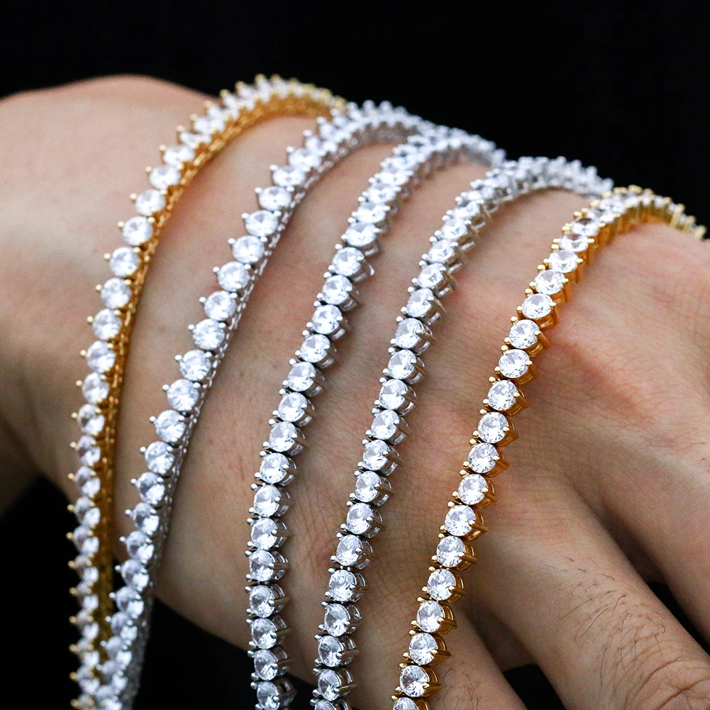 Fashion Jewelry Classic 3 Prong Setting AAAAA CZ Diamond Cluster Tennis Chain Necklace For Men Women