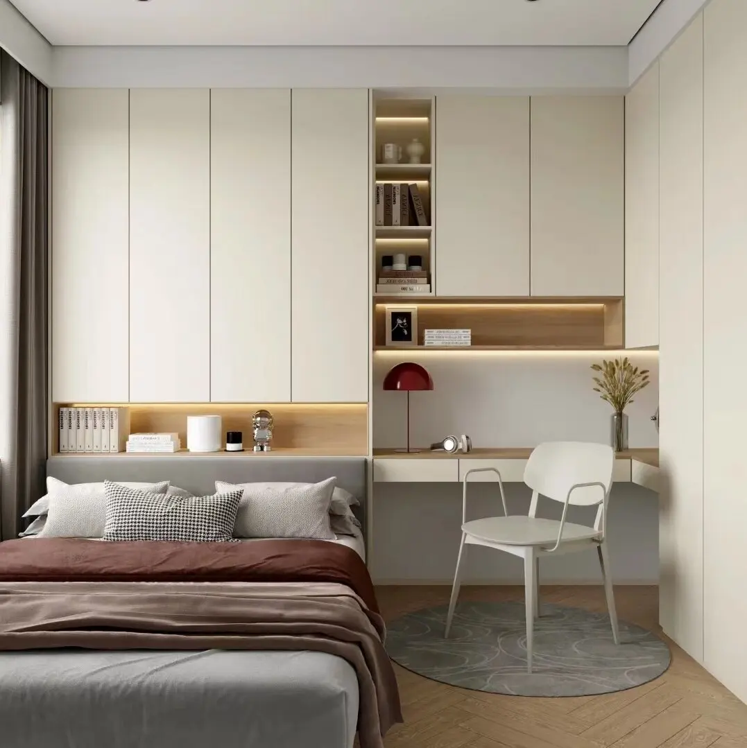 Modern Style Integrated Cabinet Bedroom wardrobe Desk Tatami Cabinet Bed Box-Minimalist Bedroom Set with Storage Features