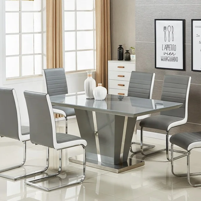 Modern Living dining Room Furnitures house mdf Table Stainless Steel Frame Rectangular Center Dining Table set